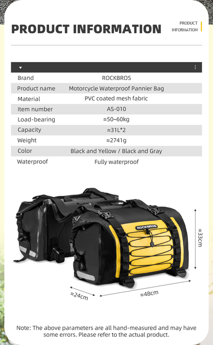 Waterproof Motorcycle Saddle Bags Durable Removable 60L(Pair)