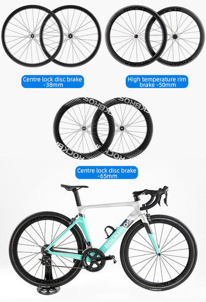 ROCKBROS Road Bike Carbon Fiber Wheels 700C Carbon Fiber Disc Brake 65mm Wheelsets Clincher