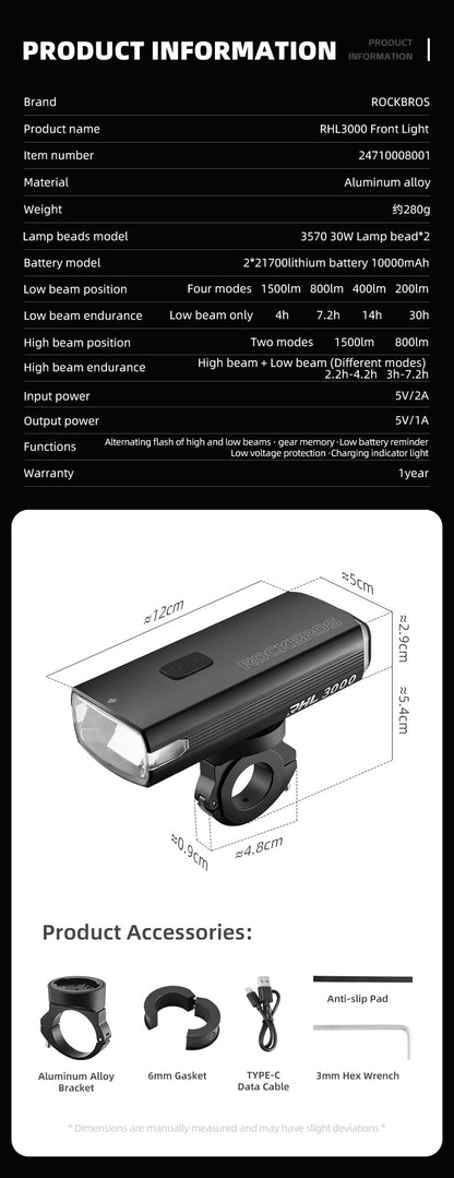 3000LM Headlight - Ultra Bright, Dual Beams, Durable, Waterproof