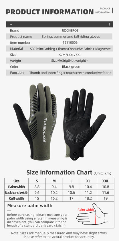 ROCKBROS MTB Gloves - Touch Screen, Anti-Slip Full Finger Cycling Gloves