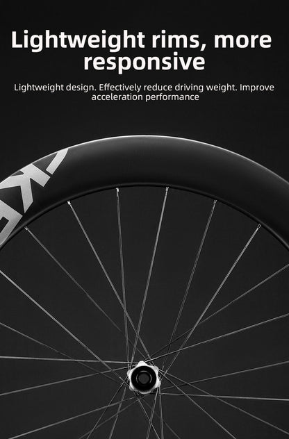 ROCKBROS Road Bike Carbon Fiber Wheels 700C Carbon Fiber Disc Brake 65mm Wheelsets Clincher