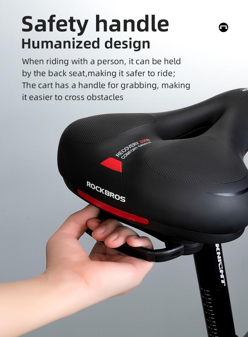 ROCKBROS Bicycle Saddle Shockproof Leather Cushion Reflective Cycling Bike Seat With Handle