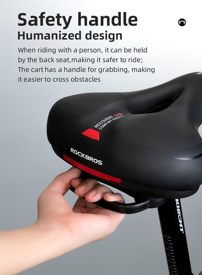 ROCKBROS Bicycle Saddle Shockproof Leather Cushion Reflective Cycling Bike Seat With Handle