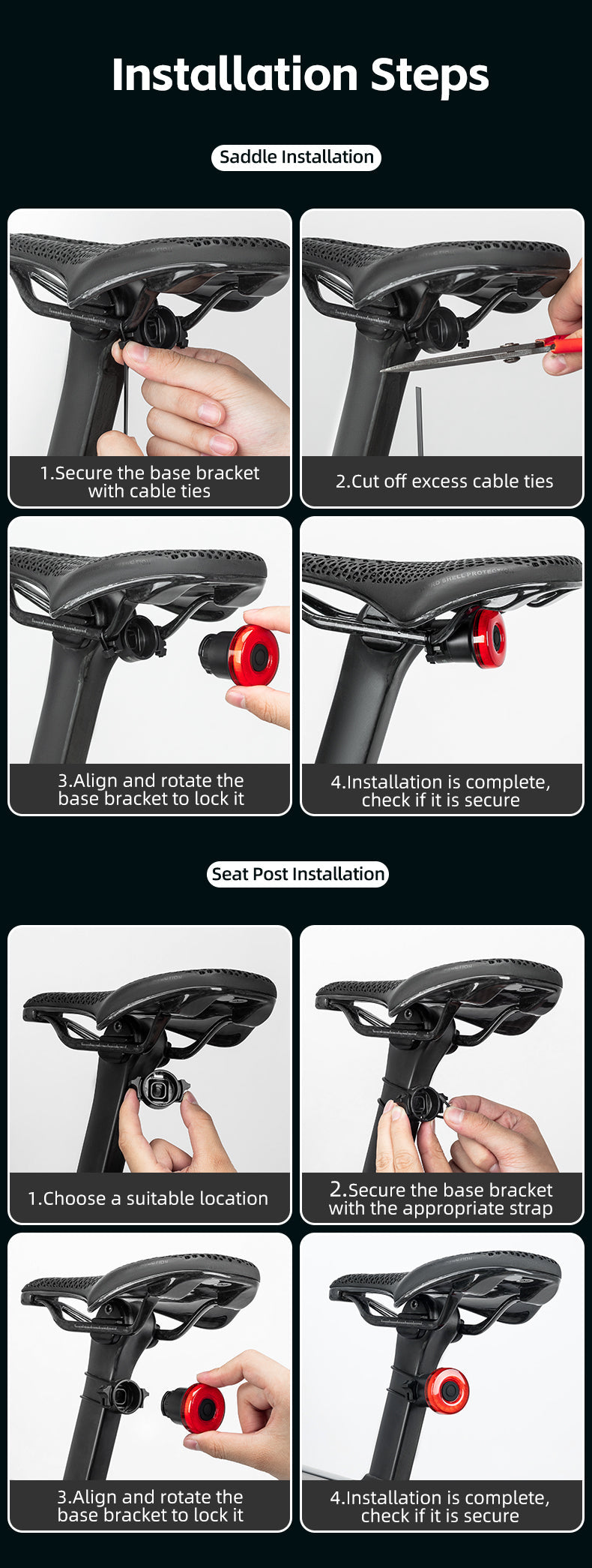 ROCKBROS Upgraded Smart Bicycle Brake Light USB-C Rechargeable IPX7 Waterproof Cycling Rear Light