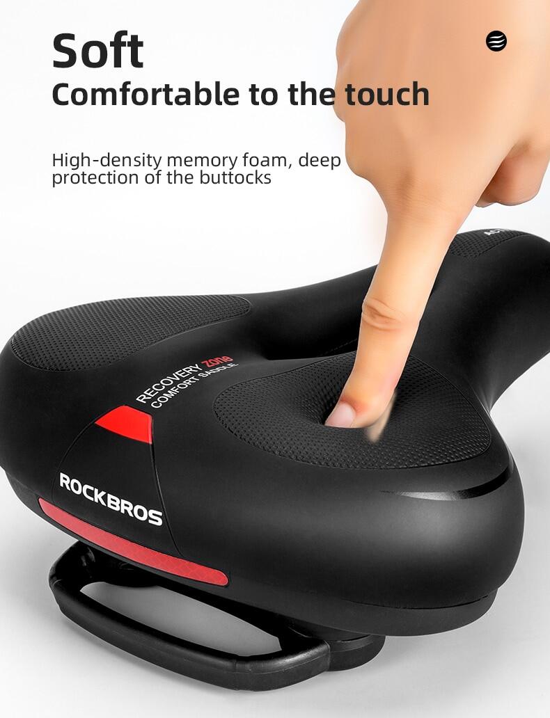 ROCKBROS Bicycle Saddle Shockproof Leather Cushion Reflective Cycling Bike Seat With Handle