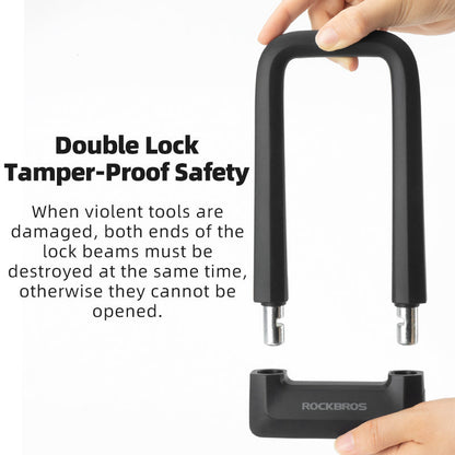 ROCKBROS Motorcycle Bicycle U-Lock Anti-Theft Thickened MTB Bike Lock Alloy Steel 3 Keys