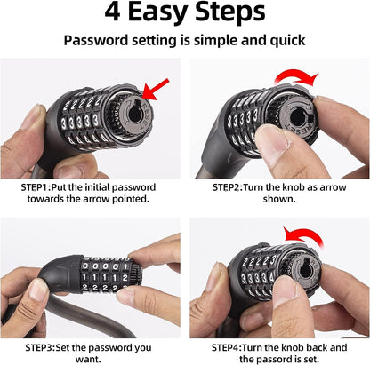 ROCKBROS Bike Lock 5 Digit Combination Bike Cable Lock Lightweight & Small Mountain Bike Lock