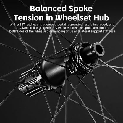 ROCKBROS Road Bike T700 Carbon Fiber Wheelset 50mm Rim Disc Brake Bike Wheels Clincher/Tubeless