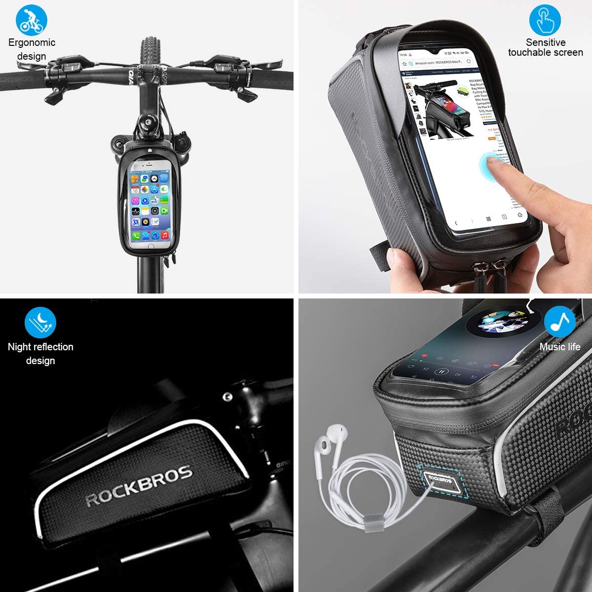 ROCKBROS Waterproof Top Tube Bag 1.5L for Phones Under 6.5 Inches