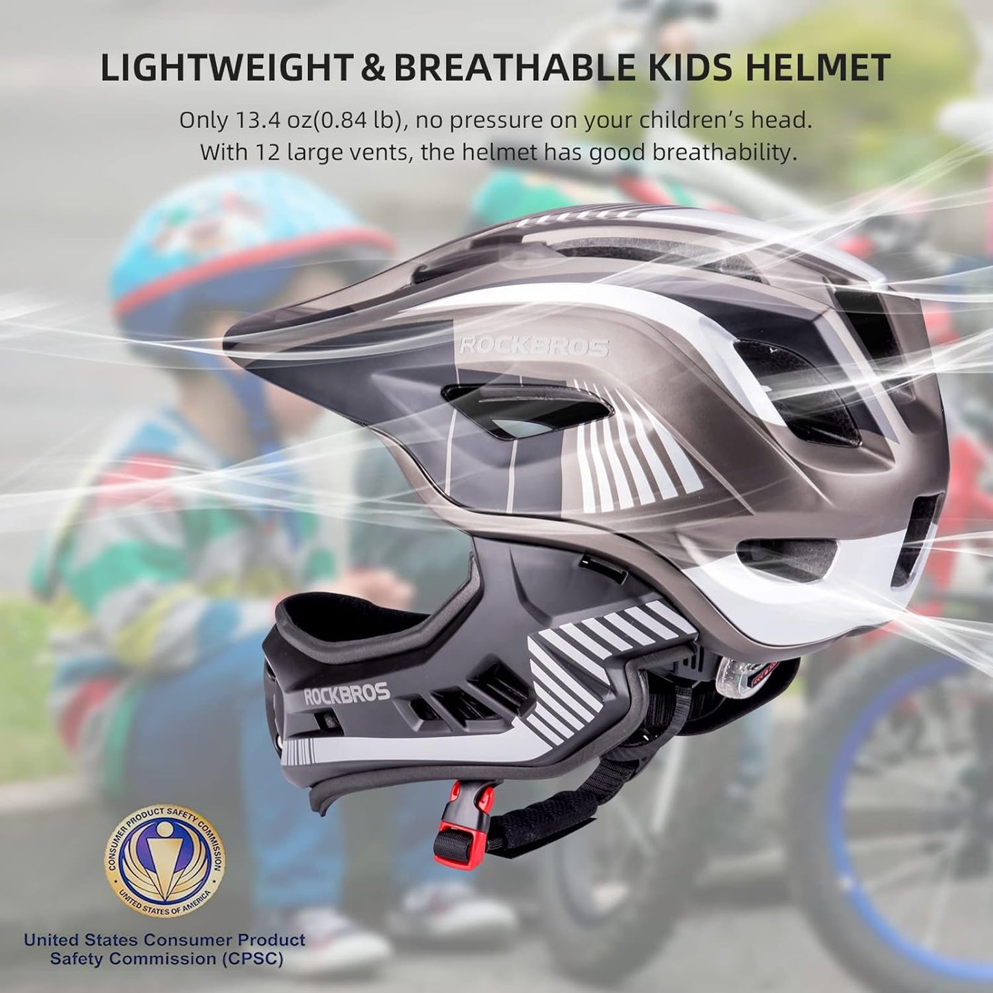 ROCKBROS Kids Full Face Helmet Detachable for Youth Child Boys Girls Ages 3-16