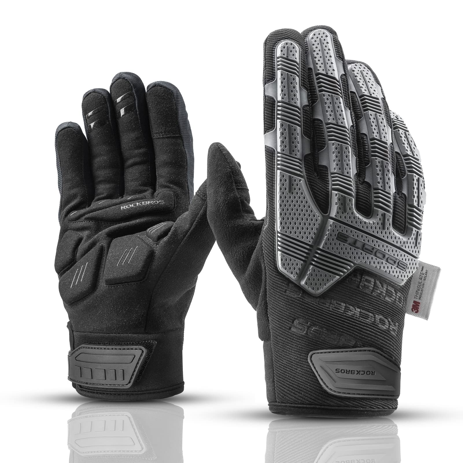 Knuc ROCKBROS Winter Touchscreen Motorcycle Gloves with Palm Padding & Knuc ...