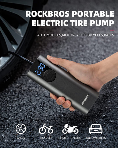 ROCKBROS A8 Electric Bike Pump 150 Psi Inflator Portable Air Compressor 2*2600 mAh