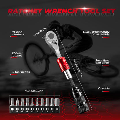 1/4-Inch Ratchet Socket Wrench Set 2.5-8mm Allen Hex Torx Sockets for Road  Mountain Bike Maintenance