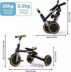 3-in-1 Kids Tricycle with Adjustable Seat and Removable Pedals